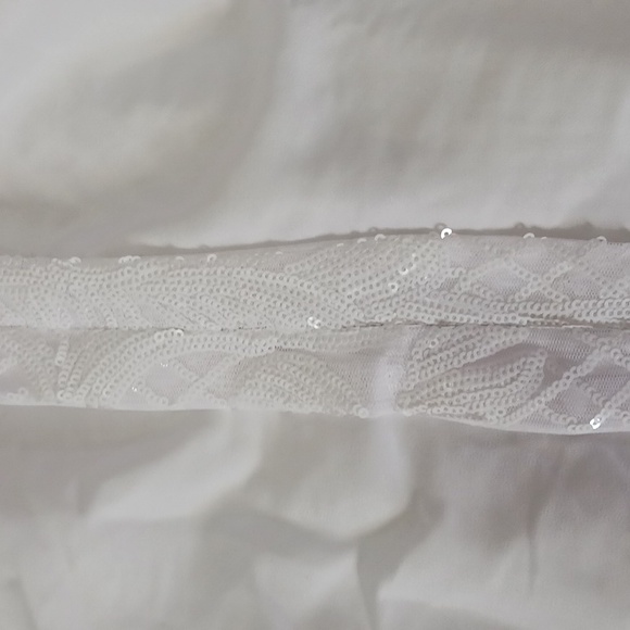 Beaded White Dress Zipper Sequins Puff Sleeve SEE MEASUREMENTS - Picture 14 of 15